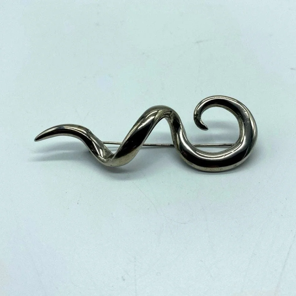80s Spiral Brooch‎ Pin Vintage Modernist squiggle brooch Silvertone